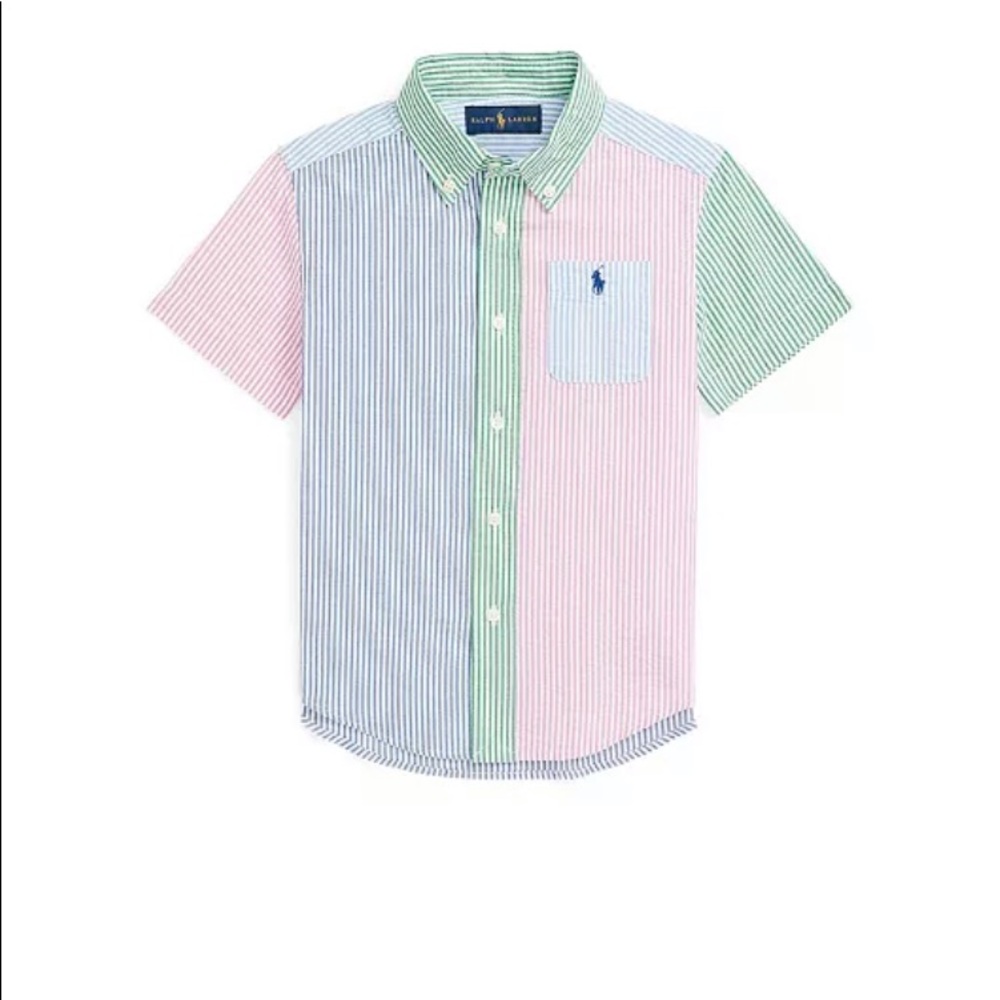 Toddler Boy Seersucker Multi Colored Button Down Collar Shirt